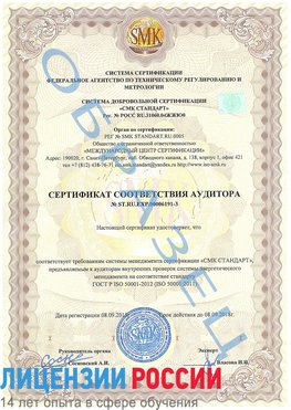 Образец сертификата соответствия аудитора №ST.RU.EXP.00006191-3 Рыбинск Сертификат ISO 50001